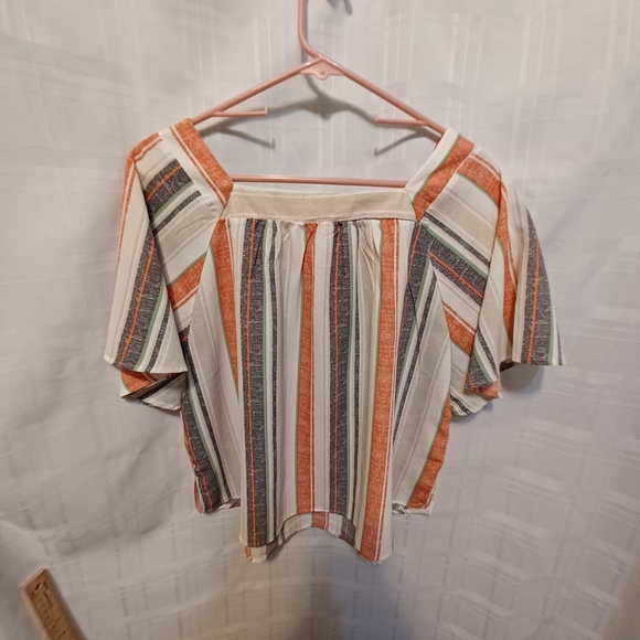 Vegan romantics size large striped square neck crop blouse - Picture 2 of 6
